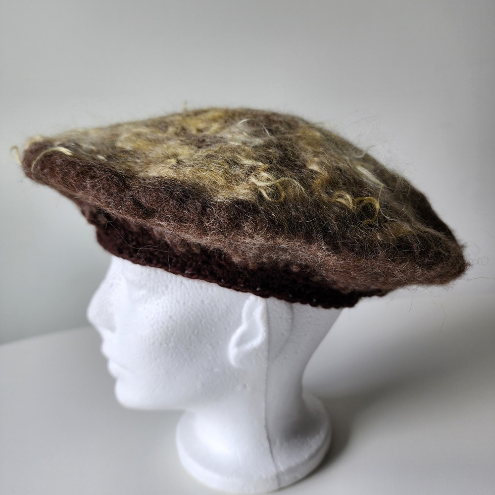 Felted Wool Beret Hat Brown Tan Handcrafted Artisan Artsy Forest Earthy Mushroom
